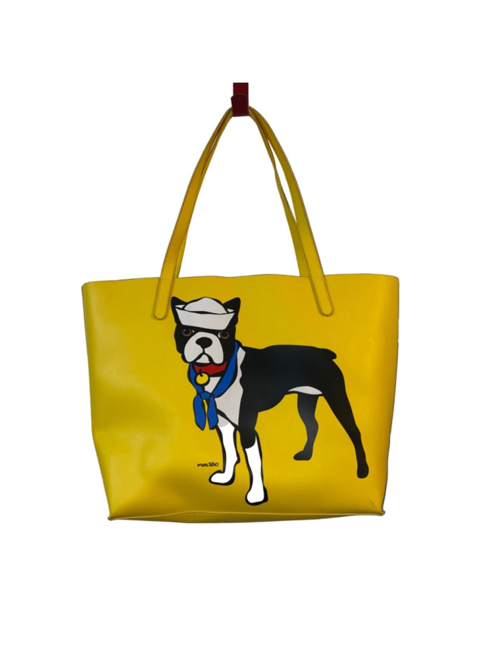 Women's Marc Tetro Boston Terrier Sailor Large Tote Bag Yellow Blue